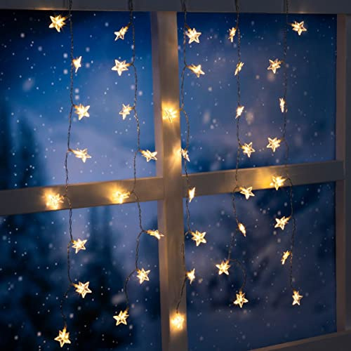 Gravidus 40 LED Sternenvorhang Lichterkette warmweiß, batteriebetrieben, 5 Stränge für Innen- und Außendekoration, Weihnachtsbeleuchtung, Fensterdeko