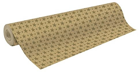 Clairefontaine 223905C - Une Bobine De Papier Cadeau - Papier kraft brut 70g - Dimensions : 50x0,70m - Motif : Etoiles or- Emballage Cadeau, Idéal Pour Les Emballages Professionnels
