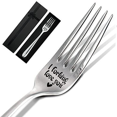 I Forking Love You,Funny Engraved Stainless Steel Fork,Food Dessert Lovers Gifts,Forks Gift,New Home Gifts,Funny Kitchen Gift for Man Woman,Dinner Dessert Fork with Gift Box