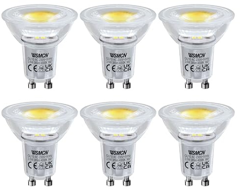 WSMCN GU10 LED Neutralweiß Lampe 4000K 385 Lumen, 3.5W Ersetzt 50W Halogen | 6 Stücke LED Leuchtmittel, Nicht Dimmbar Reflektorlampe, AC 230V Flimmerfrei Strahler, 38° und 360°Abstrahlwinkel Spot