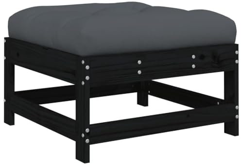 vidaXL Gartenhocker, Sitzhocker mit Kissen Latten-Design, Modular Holz Hocker für Garten Terrasse, Fußhocker Gartenmöbel, Schwarz Massivholz Kiefer
