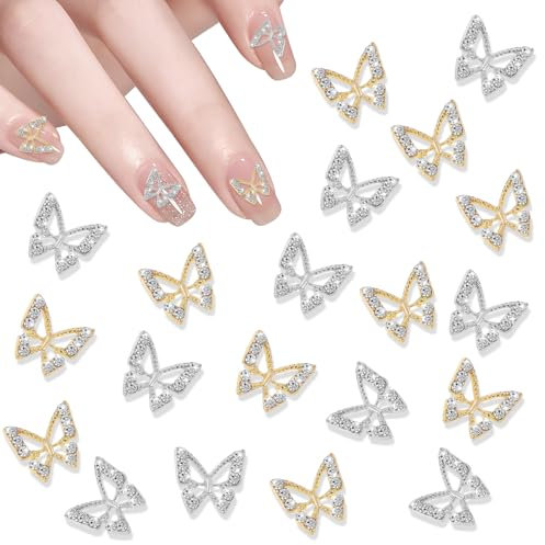 20 Stück Glitzer Schmetterlings Nägel Charms Nagel Steine Nail Deko Steinchen Für Nägel Schmetterlings Nail Art Nägel Strasssteine Valentinstag Nagel Charms Für Nägel DIY Handyhülle Dekoration