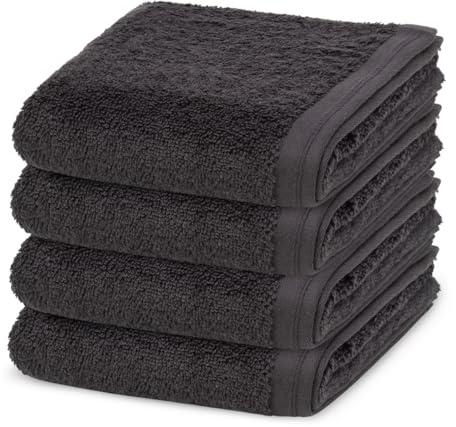 Vossen - 4 teiliges Frottier-Set - Vegan Life (4 X Gästetuch im Set) - 580 g/m2 - Baumwolle - Frottee - saugstark - weich und flauschig - Anthrazit