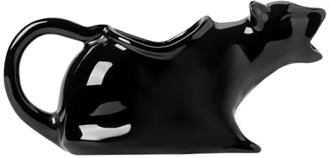 ISTOOLL Cat Gravy Boat, 8.5 Oz Ceramic Sauce Boat for Gravy, Warming Sauces, Salad Dressings, Milk, Novelty Cat Gift for Animal Lovers (Black)