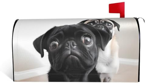 Briefkastenabdeckung, Motiv: niedlicher schwarzer Mops, magnetisch, Standardgröße 64,8 x 53,3 cm, dekorative Briefkasten-Abdeckung, wasserdichte Abdeckung für Garten, Heimdekorationen