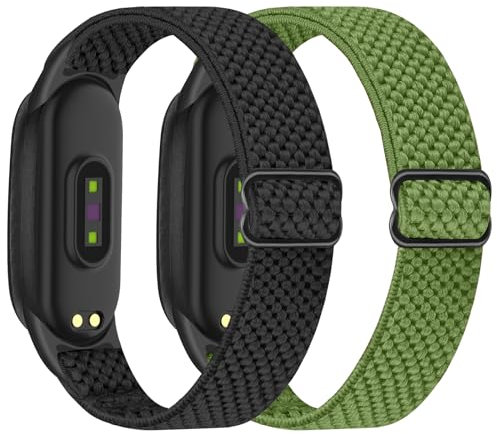 BTTNG Elástico Correa Compatible con Xiaomi Mi Band 7/Mi Band 6/Mi Band 5 4 3/Amazfit Band 5 Pulsera, Ajustable Pulsera de repuesto Estirable Banda de Nylon para Mujeres Hombres(2 pack)