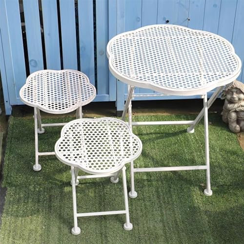 NRNQMTFZ 3 Piece Outdoor Bistro Set, Rust-Resistant Cast Iron Patio Bistro Set Antique Finish, Weather Resistant Patio Table and Chairs, Garden Backyard Deck Use(White)