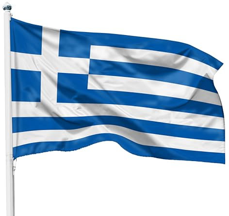 PHENO FLAGS Drapeau Grèce 90x150cm – grec - résistant aux intempéries, avec œillets en laiton, 100% polyester, coutures doubles robustes et couleurs éclatantes – pour les passionnés de drapeaux