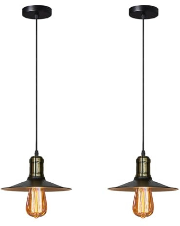 niuniaj 2 Pcs Lampara de Techo Retro Lámpara Colgante Vintage-Negra Iluminación Colgante con Metal Pantalla Industrial-E27 Casquillos para Bombillas con Cable Ajustable 1.1m lamparas de techo comedor