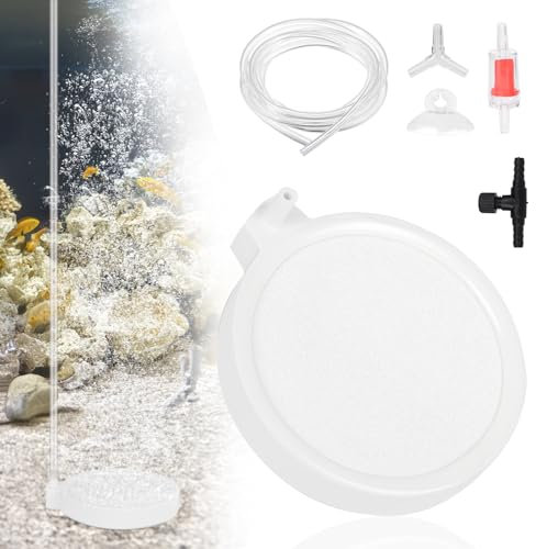 SWAWIS Sprudelstein für Aquarium Luftstein Aquarium Sprudelstein mit Luftschlauch Aquarium Luftausströmer Sauerstoff Aquarium für gelösten Sauerstoff Super Tiny Bubbles (80mm, Weiß)