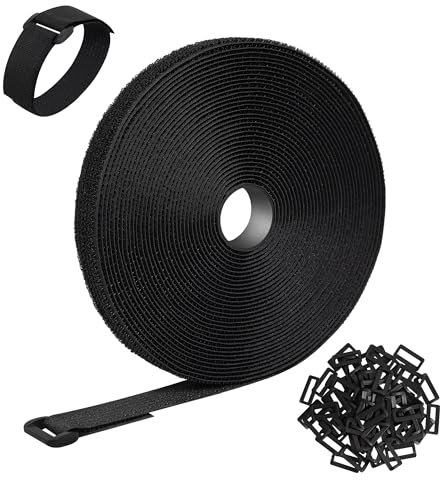 Fascette Fermacavi da 10m x 2cm con 70 Fibbie, Fascette Riutilizzabili, Fascette a Strappo, Cinghie Fermacavi per Cable Management