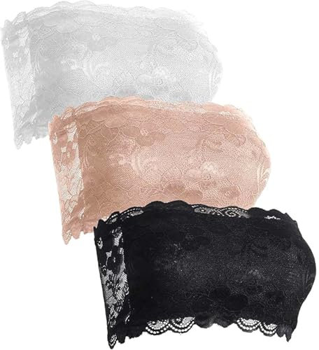 SZSMW 3 StüCk Bandeau BH TräGerlos - Spitzen Bustier Damen - TräGerloses Bustier - Kombinierbar Mit Jacke,Weste, Hemd,etc,Geeignet FüR Strandurlaub, Freizeitreisen,Yoga,Tanz,oder Alleine Tragen
