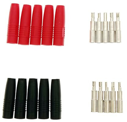 JZK Lot de 10 Prises Bananes 1000 V 10 A 4 mm, rallonge de Prise isolée pour fiche Banane Nue, connecteur de Prise Banane Femelle pour Haut-Parleur, Rouge et Noir