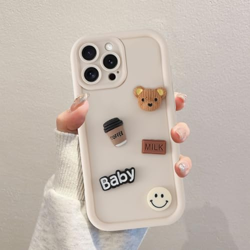Coalbooliy Handyhülle für iPhone 16 Pro hülle 6,3'', Aesthetic 3D Teddybär Muster Design Weiß Weiche TPU Silikon Stoßfest Kameraschutz Schutzhülle Bumper Ultra Dünn Mädchen Case, 03