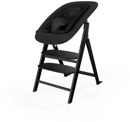 CYBEX Gold CLICK & FOLD Hochstuhl 4in1-Set, Mitwachsend, Ab Geburt bis 99 Jahre, Inkl. Gold Bouncer Nest, Baby-Set und Tablett, Buchenholz/Baumwolle/Kunststoff, Stunning Black
