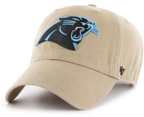 47 NFL Carolina Panthers Clean Up Unisex-Baseballkappe, Verstellbarer Riemenverschluss, Einheitsgröße, Team Logo, Farbe Khaki