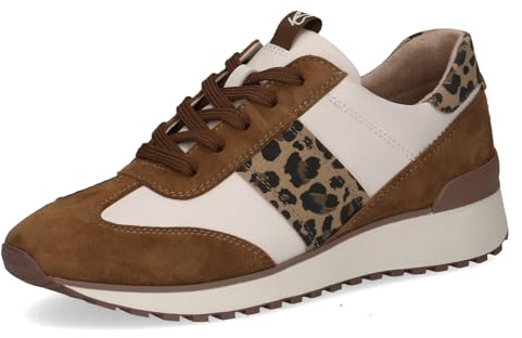 Caprice Damen Sneaker flach aus Leder Bequem, Mehrfarbig (Brown/Offwhite), 38 EU