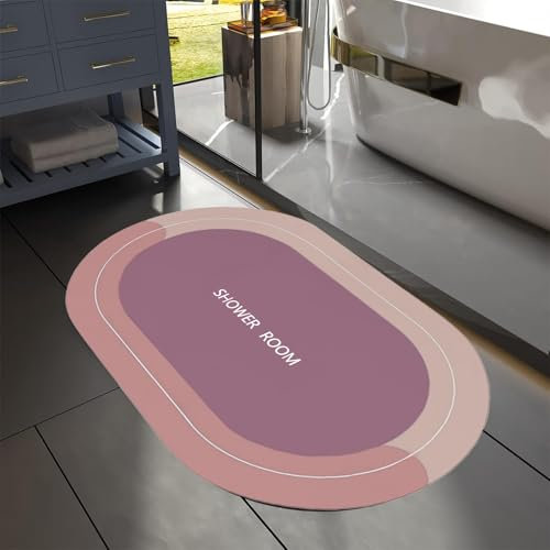 Extra Dünn Rutschfeste Badematte 40 x 60 cm, Super Absorbierende Badezimmerteppich, Badteppich Rutschfest Waschbar, Schnell Trocknende Badezimmermatten für Dusche, Badezimmer, Toilette (Rosa)