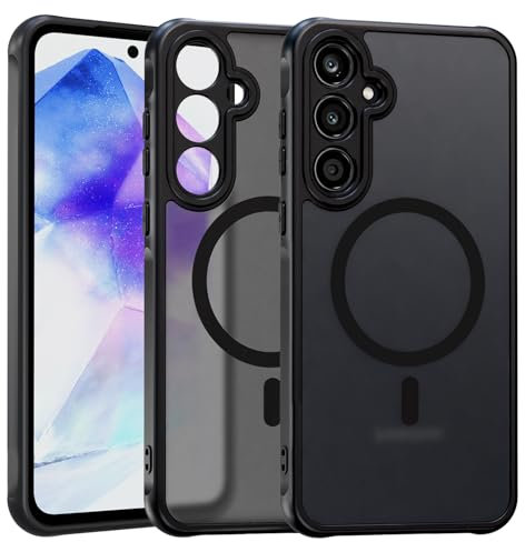 ZYIMOU Cover per Samsung Galaxy A55 5G Compatibile con MagSafe, Magnetica Custodia Traslucida Opaca Posteriore Antiurto Antigraffio Retro Protettiva Case, Nero