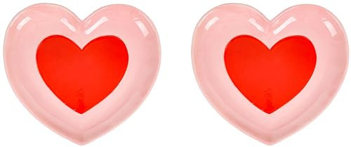 Stephanie Imports Set di 2 piatti in ceramica a forma di cuore da 25,4 cm (rosa chiaro con cuore rosso al centro)