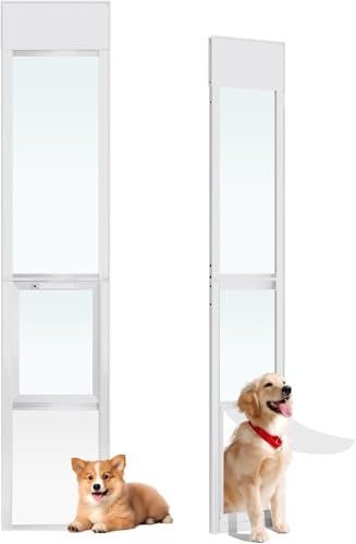 Hundetür für Glasschiebetüren großer Hunde, Schiebetür-Hundetür-Einsatz mit Schloss – einstellbare Höhe von 205 cm bis 220 cm, Haustier-/Katzen-/Hundetür für Glasschiebetüren, kein Zuschneiden erforde