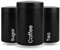 BioServe Creations Stainless Steel Canister with Spoon Set of 3 – Airtight Seal, Elegant Design, 1000ml Capacity, 10x15.5 cm, Easy-Open & Versatile for Tea, Sugar, and Coffee. (Black)
