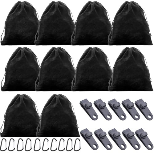 PWGHWG 10 Stück Tragbare Gewichtstasche für Pavillon-Vorhänge im Freien, mit 10 Gewichtstaschen, 10 Karabiner, 10 Clips, Sandsack Beschwerung, Gewichte für Pavillon Garten Strand Zelt