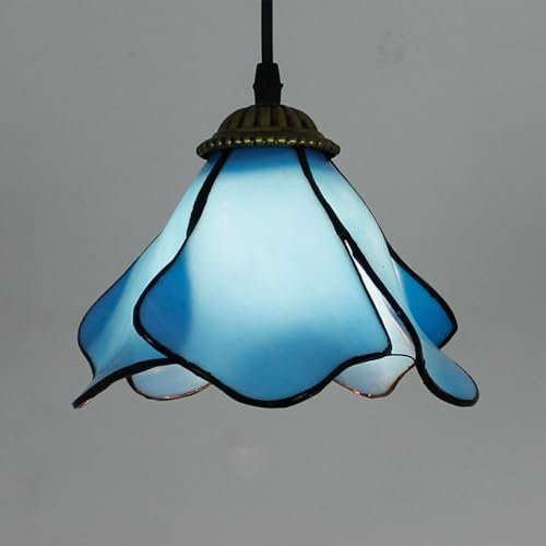 Mengjay E27 Tiffany Pendelleuchte Bunt Glas,Blütenform Vintage Glas Hängelampe Höheverstellbar Esstisch Esszimmer Küchenlampen Lampen Wohnzimmerlampe pendellampe (Blau)