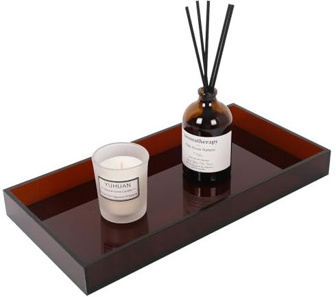 Acrylic Tray Amber 12x6'' - Makeup, Perfume, Jewelry Holder, Decorative Serving Tray for Bathroom, Dresser, Sink Counter Coffee Table