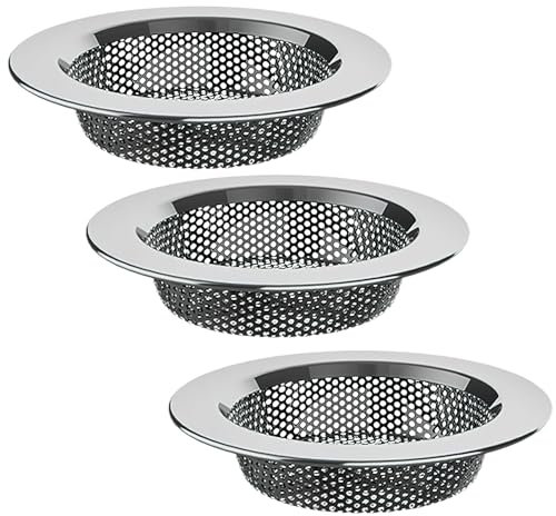 3Pcs Kitchen Sink Strainer 11.2cm Outer Diameter Stainless Steel Sink Drain Cover Filter Hair Catcher Dishwasher Safe for Bathroom Kitchen Sinks Food Waste and More(Silver)