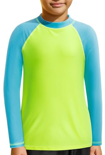 MASOCIO Camiseta Proteccion Solar Niño UV UPF 50+ Camiseta Baño de Manga Larga Traje Camiseta Agua Surf Niño Secado Rapido para Natacion Piscina Playa 4 Años Verde Azul