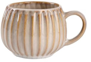HOMLA ALMOS Becher 0,32 l - Beige Streifen, Robust & Ergonomisch, Steingut, Made in China