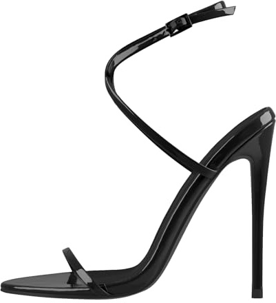 Meinabsatz - Sandali da donna con tacco a spillo, tacco alto, con cinturino, punta rotonda, aperte, con chiusura a cinturino, Nero , 37 EU