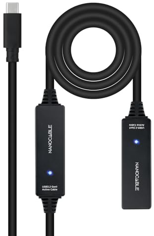 Nano Cable 10.01.1312 Verlängerungskabel USB 3.2 mit Verstärker Typ C/M-C/H, 10 m, Schwarz