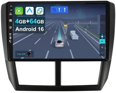 KEC 9 [4+64G] Android 16 Autoradio für Subaru Forester/Impreza 2007-2012-mit Wireless Apple CarPlay|Android Auto|Mirror Link|GPS Navigation|Bluetooth 5.0|WiFi |USB|Navi|FM+Rückfahrkamera