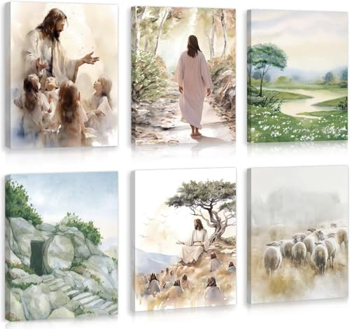 KAIRNE 6tlg Weihnachtsbilder Leinwand Jesus Wanddeko Christlich 30×40cm