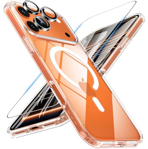 OWKEY für iPhone 17 Pro Max Hülle 6,9 mit Kameraschutz&Schutzglas,Kompatibel mit MagSafe,Magnetisch Handyhülle iPhone 17 Pro Max Case,Militärqualität Stoßfeste Transparent Matte Dünn Schutzhülle,Klar