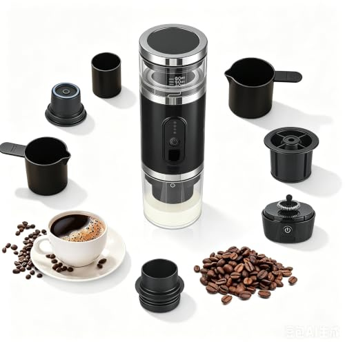 Delousiber 4-in-1 Portable Espresso Machine with Milk Frother, 20Bar for Small Large Capsules Ground Coffee, 9000mAh Self-Heating USB-C Rechargeable, Travel Coffee Maker for Camping Car Office