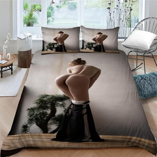 Sexy Frau Bettwäsche 200x200 Sexy Mädchen Bettwäsche-Sets für Mädchen Jungen Kinder Weiche Mikrofaser 3D Drucken Bettbezug mit Reißveschluss und 2 Kissenbezüge B-831