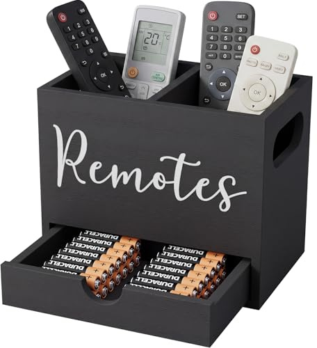 Zglmydrem.yn Remote Control Holder, TV Remote Holder with Drawer, Wood Remote Control Organizer for Table, Media Storage Box for Nightstand, Living Room (Black,2 Slots)