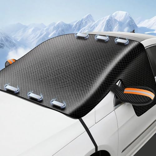 COSJD Windschutzscheibe Magnetische für Seat Leon 3 (III) 5F I 2012-2020, mit 6 Kleinen Magneten,Spanngurten,Gegen Schnee mit Seitenspiegelabdeckung Reflektierende Streifen
