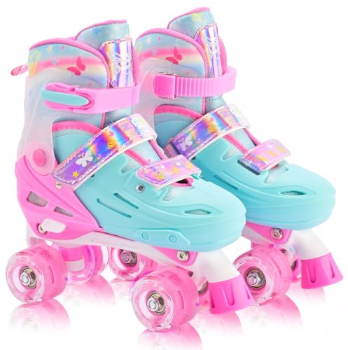2PM SPORTS Verstellbare Rollschuhe für Kinder Anfänger | 4 Größen verstellbar, ABEC-7 Kugellager, 82A PU-Rollen, Aluminiumrahmen, dreifacher Schutz