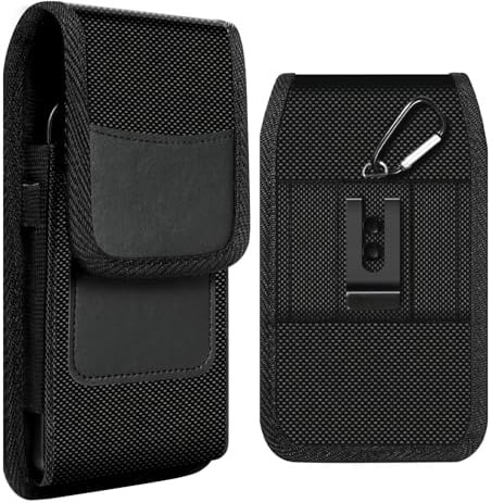 VINATO Porta Cellulare da Cintura, Porta Telefono con Clip e Moschettone, Custodia Cellulare Verticale per Telefoni 6.3-7.5 Pollici, Ideale per Zaino e Attività All'aperto, Nera (Grandi Dimensioni)