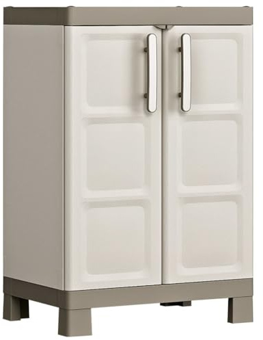 Keter Excellence Armoire de rangement basse Beige Taupe 97 cm Compact Pratique Stockage Optimisation Garage
