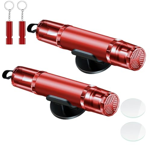 Geebymol 2 Packs Car Escape Tool, 2 in 1 Emergency Car Window Breaker | Seat Belt Cutter, Safety Hammer & Life Hammer, Car Windscreen Breaker (Red+Red)