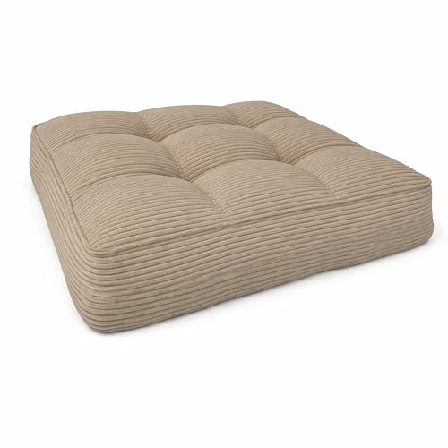 POKAR Stuhlkissen Sitzkissen 60x60x10 cm Loungekissen aus Cord | Sitzpolster Outdoor für Gartenstuhl und Rattanmöbel | Sitzauflage für Gartenmöbel | Öko Tex Zertifiziert | Made in EU | Beige