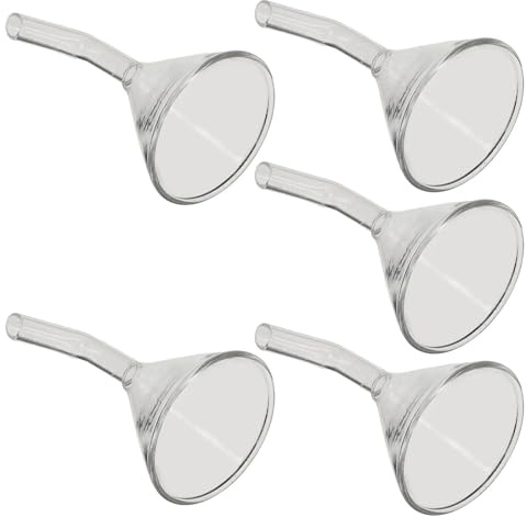 VERDANVERSE 5 Stück Glas Ölumfülltrichter mit Gebogenem Hals Weithals Trichter aus Transparentem Glas Multifunktional für Haushalt Labor und Petroleumlampen