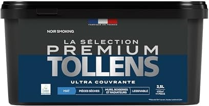 Tollens - Peinture Couleur - Murs, Boiseries & Radiateurs - La Sélection Premium - Pièces sèches - Ultra couvrante - Résistante - Ultra rapide - Ecolabel - Mat - NOIR SMOKING - 2L5 = 30m²