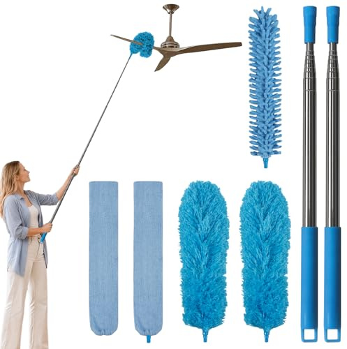 marysgift Staubwedel Teleskop Waschbar Mikrofaser Duster Lang Ausziehbar Bis 310cm, Staubwedel Lang Ausziehbar,Verbiegbare Staubfänger für hohe Decken Deckenventilator Unter Sofa Fenster Blau