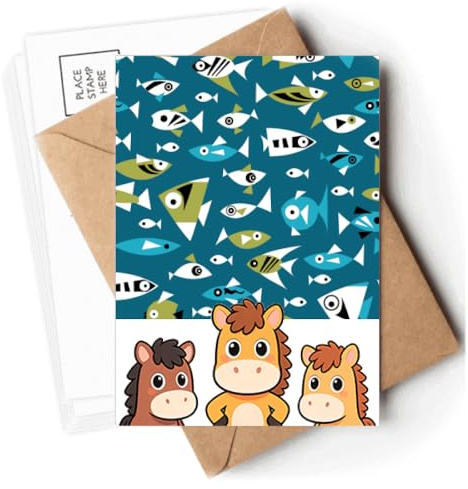 DIYthinker Cold Color Blocks Fishes Postcards Envelopes Cards Mailing Year Horse
